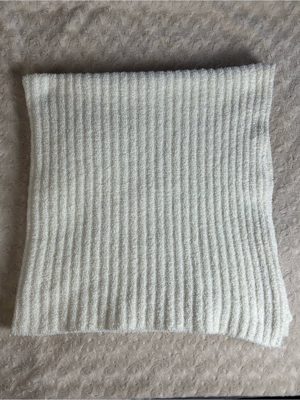Toby Ribbed Stripes Chenille Knit Baby Blanket Cream Off White Soft Plush